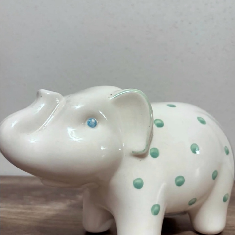 Tiffany & Co. White Ceramic Elephant with Mint Green Polka Dots and Blue Eye
